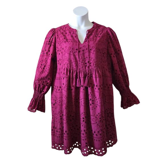 NWT Dokotoo Raspberry Eyelet Long-Sleeve Flowy Boho Spring Summer Dress • Sz XL - Picture 1 of 8